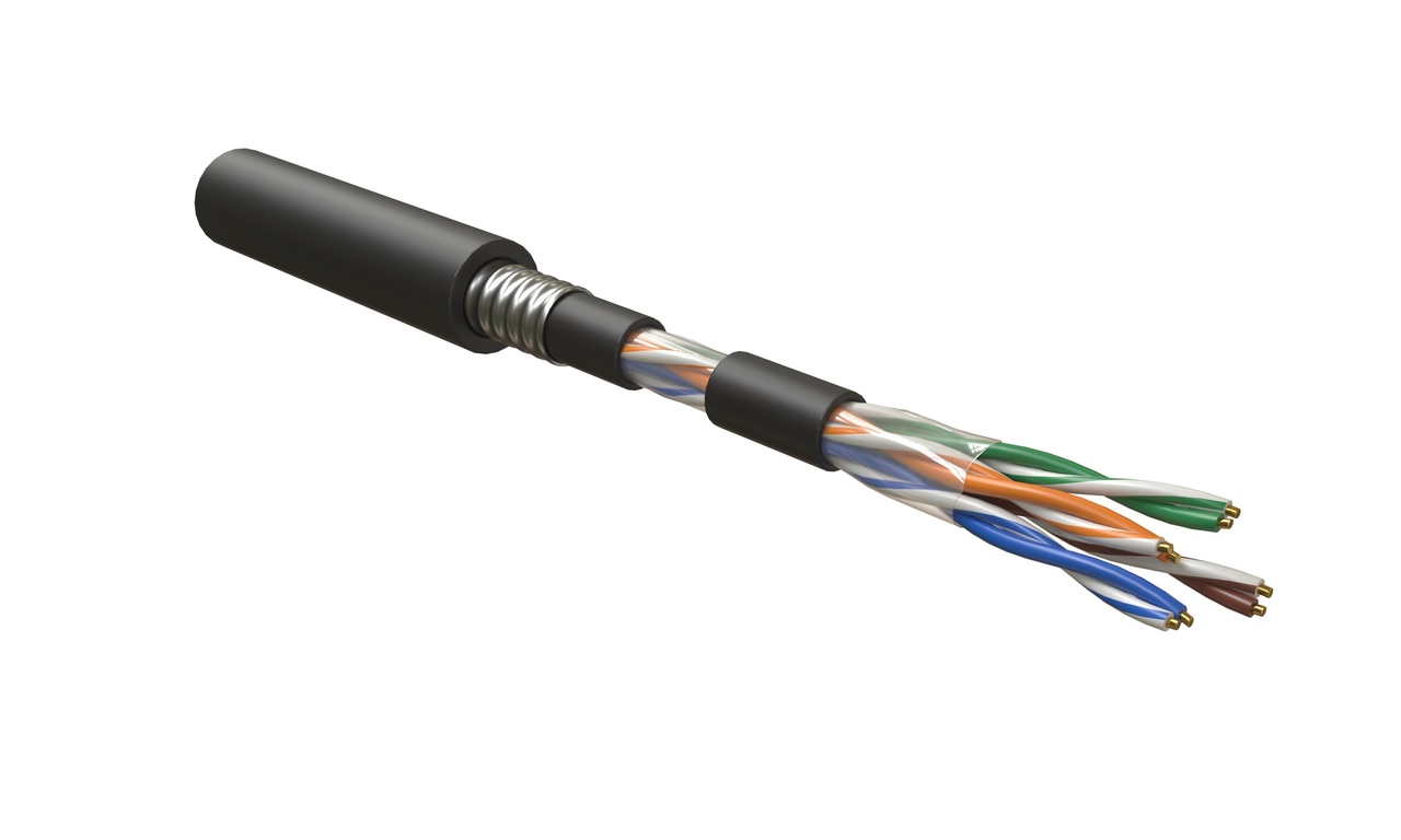 Hyperline UUTP4-C5E-S24-ARM-OUT-PE/PE-BK Кабель витая пара U/UTP, кат. 5e,  4 пары(24 AWG), одножильный (solid), бронир. стальной лентой, внешний, PE,  -40°C – +60°C, черный купить у производителя Hyperline